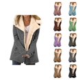thumbnail image 1 of Womens Winter Coats Long Sleeve Suede Lined Button Notch Collar Cardigan Jacket with Pockets Outerwear, 1 of 5