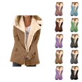thumbnail image 1 of Womens Winter Coats Long Sleeve Suede Lined Button Notch Collar Cardigan Jacket with Pockets Outerwear, 1 of 5