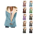 thumbnail image 1 of Womens Winter Coats Long Sleeve Suede Lined Button Notch Collar Cardigan Jacket with Pockets Outerwear, 1 of 5