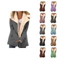 thumbnail image 1 of Winter Jackets for Women Long Sleeve Fleece Lined Suede Notch Collar Button Cardigan Coat Outerwear with Pockets, 1 of 5