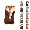 thumbnail image 1 of Womens Winter Coats Long Sleeve Thermal Notch Collar Suede Button Cardigan Jacket with Pockets Outerwear, 1 of 5