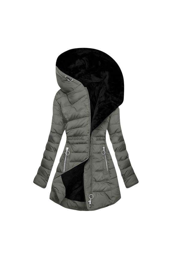 Womens Winter Coats Mid Length Fleece Lined Warm Long Puffer Jacket Warm Heavy Jackets Thickened Windproof Outerwear with Fur Hood