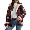 thumbnail image 1 of Womens Winter Coats Plaid Woolen Full-zip Hooded Jackets with Sherpa Lined Thick Warm Faux Shearling Outerwear (M, Hot Pink), 1 of 6