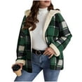 thumbnail image 1 of Womens Winter Coats Plaid Woolen Full-zip Hooded Jackets with Sherpa Lined Thick Warm Faux Shearling Outerwear (XL, Army Green), 1 of 6