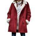 thumbnail image 1 of Womens Winter Coats Plus Size Faux-suede Sherpa Lined Long Hooded Jacket Thick Warm Button Up Overcoat with Pockets (5XL, Red), 1 of 4