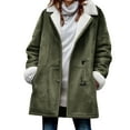 thumbnail image 1 of Womens Winter Coats Plus Size Faux-suede Sherpa Lined Long Hooded Jacket Thick Warm Button Up Overcoat with Pockets (XXL, Army Green), 1 of 4