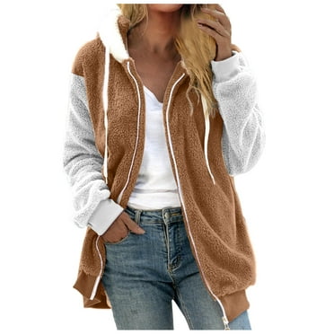 Womens Winter Coats Plus Size Fuzzy Fleece Jacket Full Zip Plush Hooded Cardigan Coats Soft Oversized Shaggy Warm Outerwear Deals