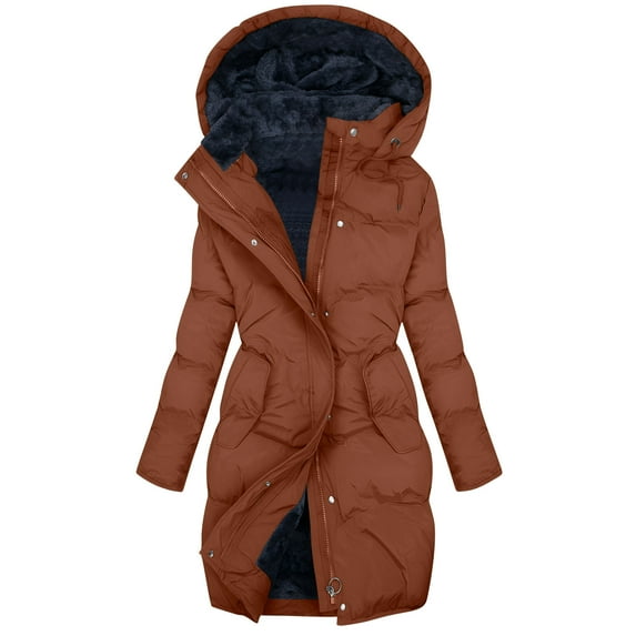 Womens Winter Coats Plus Size, Women's Solid Color Long-sleeved Hooded Fashion Padded Jacket, Orange-XXL