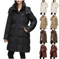 thumbnail image 1 of Womens Winter Coats Puffer Jacket Womens Winter Casual Loose Fashion Color Pocket Zippered Reversible Long Cotton Coat, 1 of 1