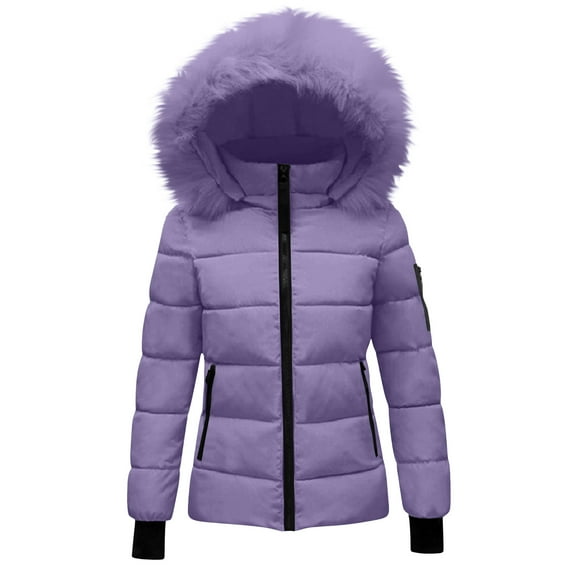 Womens Winter Coats Quilted Thicken Warm Puffer Ski Jacket Faux Fur Lined Hooded Waterproof Outdoor Comfy Down Jackets Detachable Hat