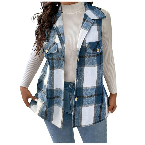 Womens Winter Coats Sevevn Women's Plaid Button Down Vest Sleeveless Lapel Jacket Casual Checkered Outerwear for Fall Winter