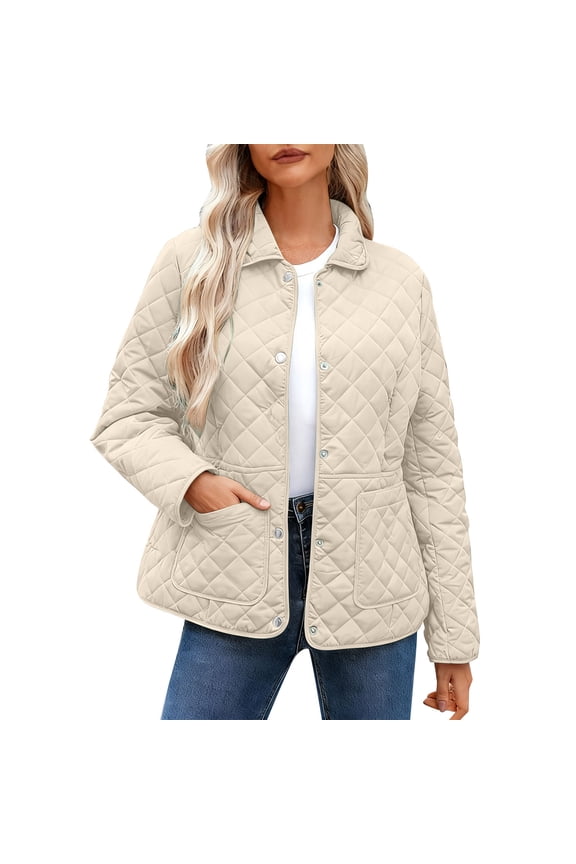 Womens Winter Coats Sevevn Women's Winter Quilted Jackets Long Sleeve Button Down Puffer Jacket Outerwear Coats with Pockets
