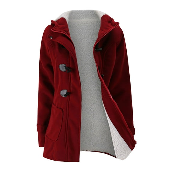 Womens Winter Coats Warm Sherpa Lined Parkas Jacket Horn Buttons Jacket Long Sleeve Pea Coat Plus Size Puffer Down