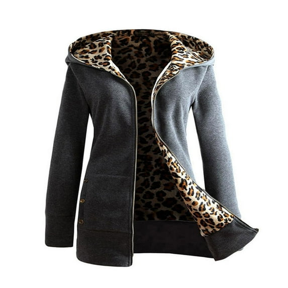 Womens Winter Coats With Hood Fashion Womens Warm Faux Coat Jacket Winter Leopard Long Sleeve Outerwear