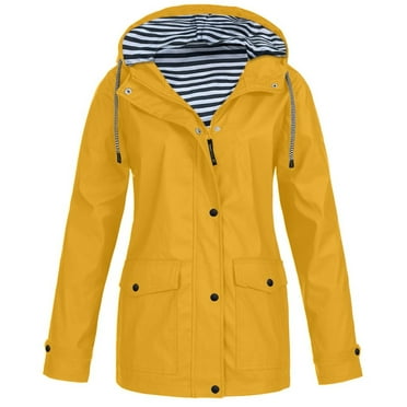 Harpily Coats Women Rain Raincoat Solid Hooded Jacket Windproof Outdoor ...