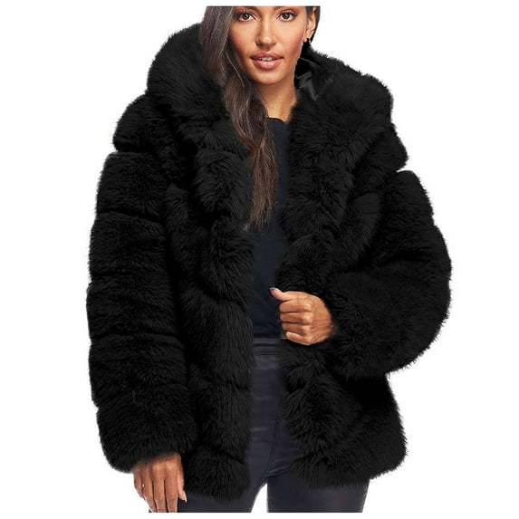 Womens Winter Coats Womens Fall Fashion 2025 Womens Warm Faux Furry Patchwork Coat Jacket Winter Solid Hooded Outerwear