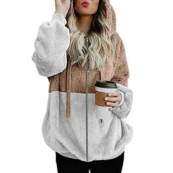 Womens Winter Coats Womens Sherpa Hoodie Coats with Pockets Fashion Leopard Printed Fuzzy Hooded Outwear Fleece Fluffy Warm Sweatshirts Long Fur Coats for Women