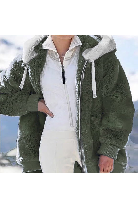 Womens Winter Coats and Jackets with Hood Plus Size S-5X Fleece Full Zipper Up Coat Casual Solid Long Sleeve Warm Outerwear Jacket
