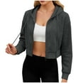 thumbnail image 1 of Womens Winter Cute Hoodies Casual Zipper Lapel Loose Solid Color Long Sleeved Dark Gray Sweater Jacket (L), 1 of 8