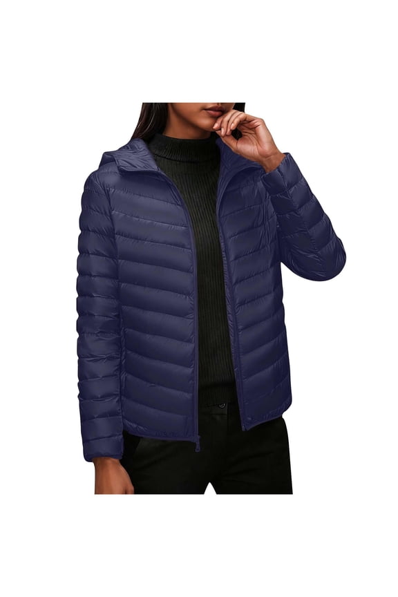 Womens Winter Down Jacket Lightweight Quilted Zip Up Long Sleeve Stand Collar Puffer Bubble Coat Outwear with Pockets