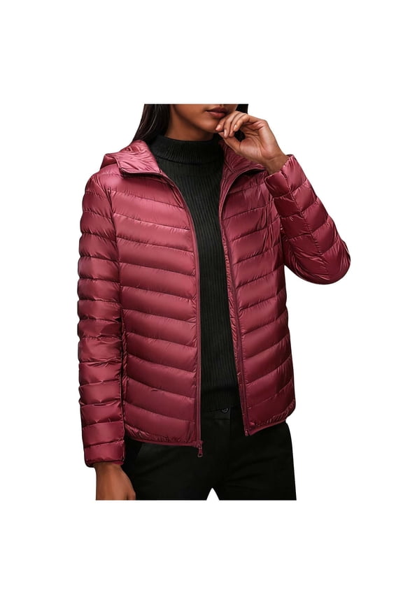 Womens Winter Down Jacket Lightweight Quilted Zip Up Long Sleeve Stand Collar Puffer Bubble Coat Outwear with Pockets