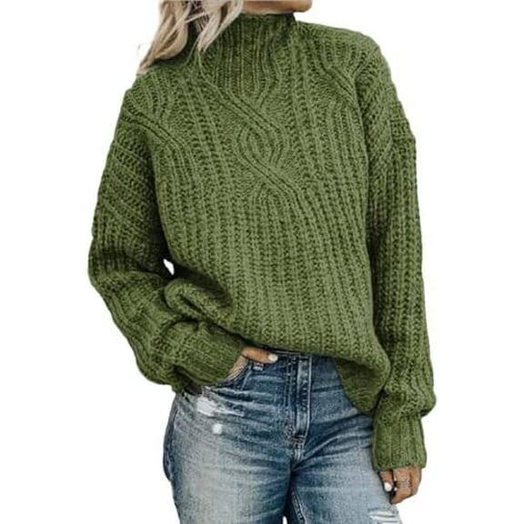Womens Winter Fall Solid Turtleneck High Neck Balloon Long Sleeve Sweaters Pullover Outerwear