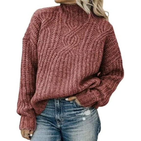Womens Winter Fall Solid Turtleneck High Neck Balloon Long Sleeve Sweaters Pullover Outerwear