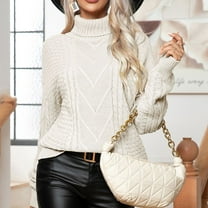 Womens Winter Fall Sweaters Turtleneck Oversized Cable Knit Pullover Sweater Casual Long Sleeve Sweater Jumper Tops Loose