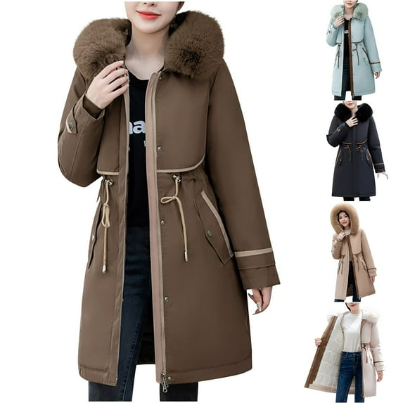 Womens Winter Fashion Coats Casual Jacket Thick Long Sleeved Solid Color Plus Size Loose Coffee Outerwear Jacket M-5XL
