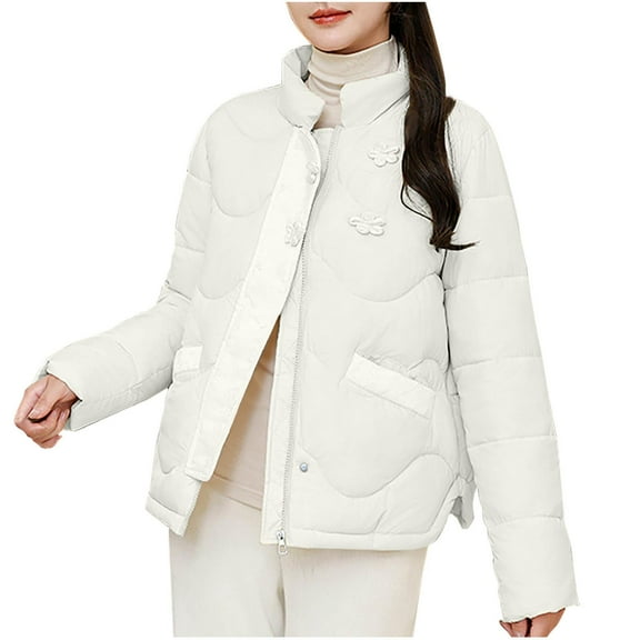 Womens Winter Fashion Coats Long Sleeve Casual Solid Button Pocket White Outerwear Coats M-XL