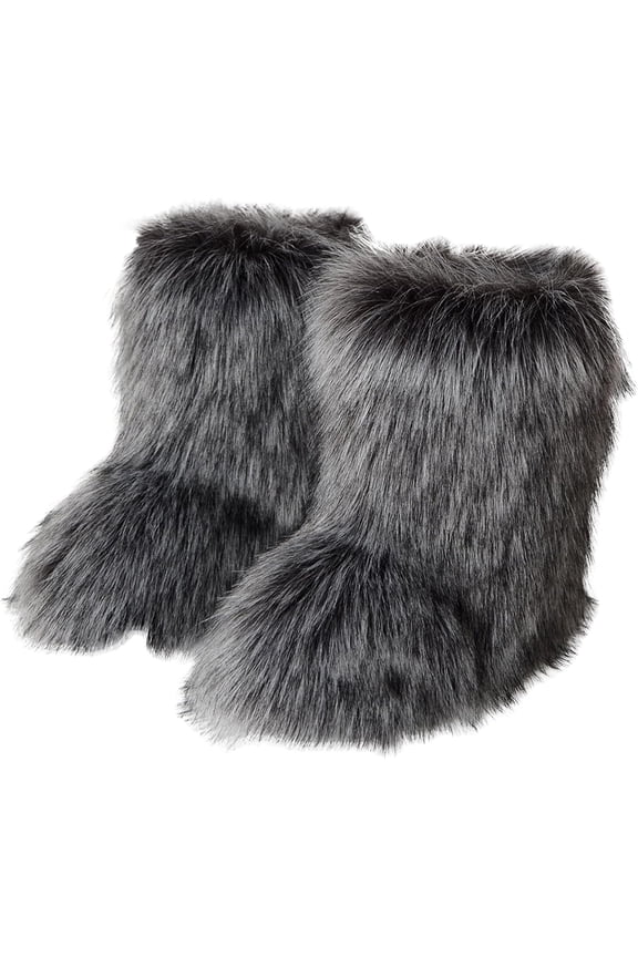 Womens Winter Faux Fur Boots Fuzzy Fluffy Furry Round Toe Suede Boots Winter Comfy Plush Warm Snow Boots Comfortable Ankle Booties Anti Slip Outdoor Indoor Flat Shoes