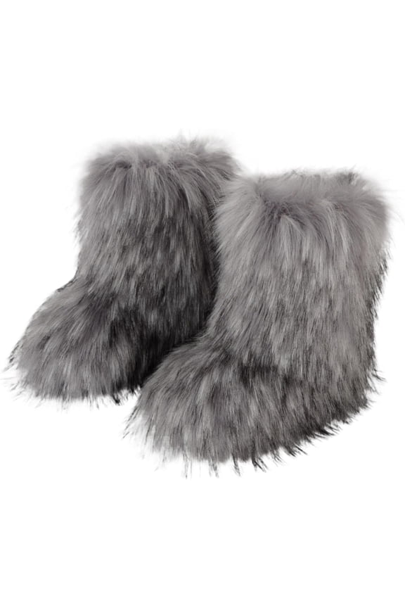 Womens Winter Faux Fur Boots Fuzzy Fluffy Furry Round Toe Suede Boots Winter Comfy Plush Warm Snow Boots Comfortable Ankle Booties Anti Slip Outdoor Indoor Flat Shoes