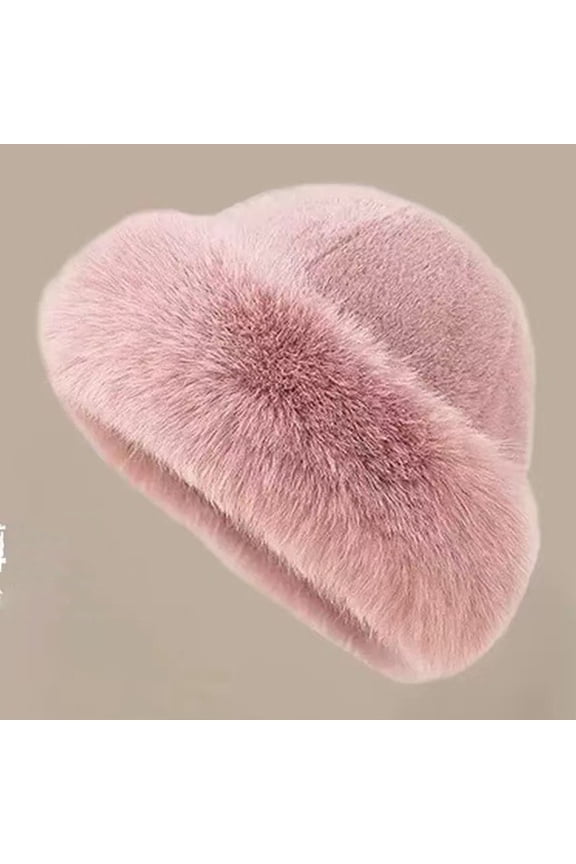 Womens Winter Faux Fur Bucket Hat, 2026 New Fluffy Fisherman Fuzzy Bucket Hat Warm Faux Mink Plush Hat Pink One Size