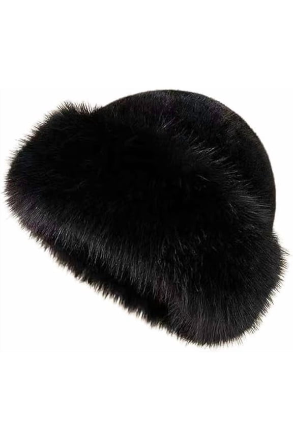 Womens Winter Faux Fur Bucket Hat, 2026 New Warm Plush Fluffy Furry Mink Hats Thick Fisherman Cap for Girls WomenBlack