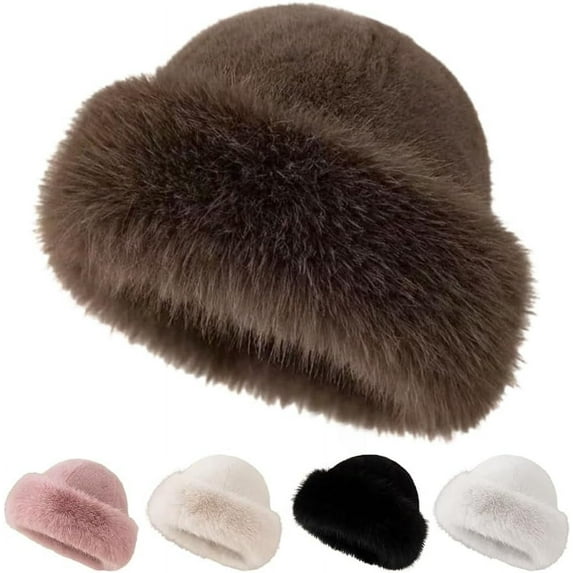 Womens Winter Faux Fur Bucket Hat, 2026 New Warm Plush Fluffy Furry Mink Hats Thick Fisherman Cap for Girls Women