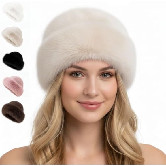 Womens Winter Faux Fur Bucket Hat - Faux Fur Bucket Hats for Women(Beige)