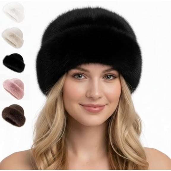 Womens Winter Faux Fur Bucket Hat - Faux Fur Bucket Hats for Women(Black)
