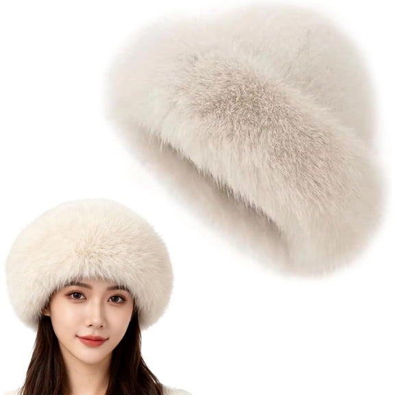 Womens Winter Faux Fur Bucket Hat, Fluffy Furry Warm Hat, Cute Fuzzy Bucket Hats, Russian Style Warm Cap