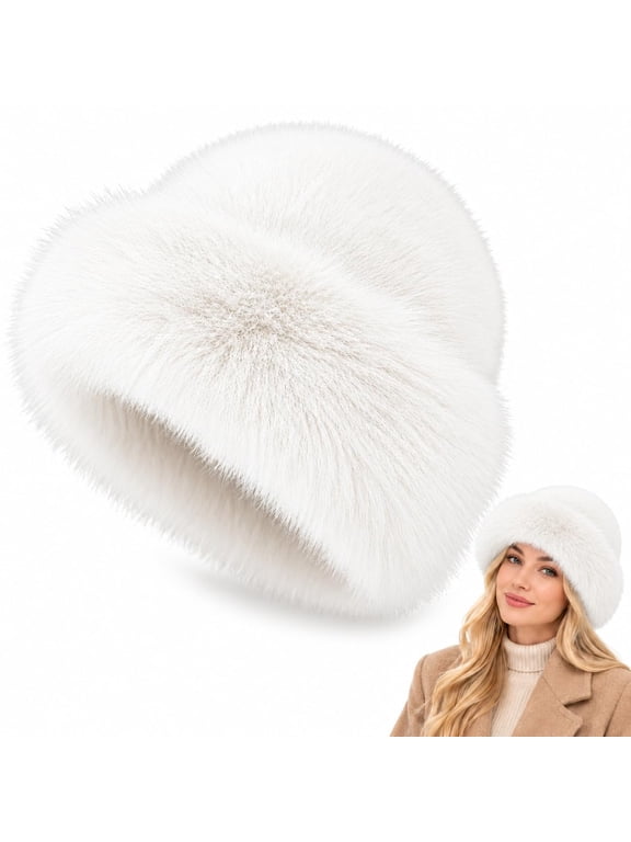 Womens Winter Faux Fur Bucket Hat, Fluffy Fuzzy Winter Hat, Soft Furry Bucket Hat Featuring Faux Fur Texture & Warm Full Coverage