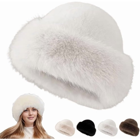 Womens Winter Faux Fur Bucket Hat, Fur Hat For Women & Warm Faux Mink Plush Design, Fluffy Fisherman Fuzzy Bucket Hat with Soft Plush for Cold Weather