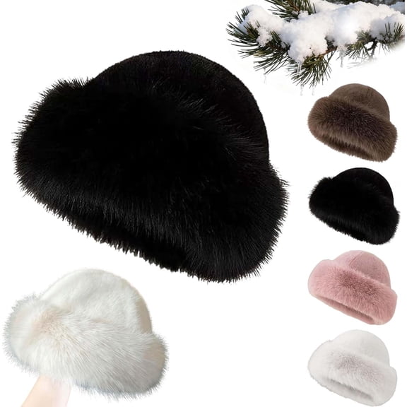 Womens Winter Faux Fur Bucket Hat, Furry Winter Bucket Hats for Women, Faux Rabbit Fur Women's Bucket Hat