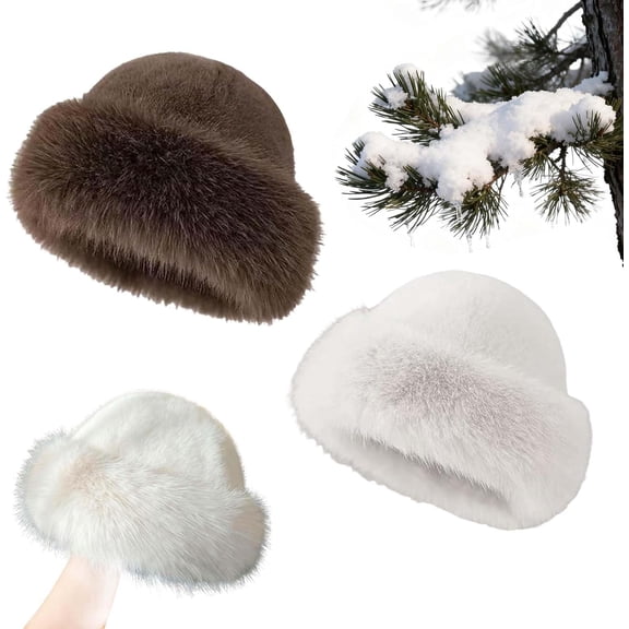Womens Winter Faux Fur Bucket Hat, Furry Winter Bucket Hats for Women, Faux Rabbit Fur Women's Bucket Hat
