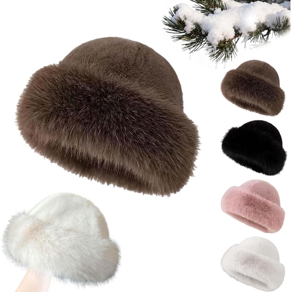 Womens Winter Faux Fur Bucket Hat, Furry Winter Bucket Hats for Women, Faux Rabbit Fur Women's Bucket Hat