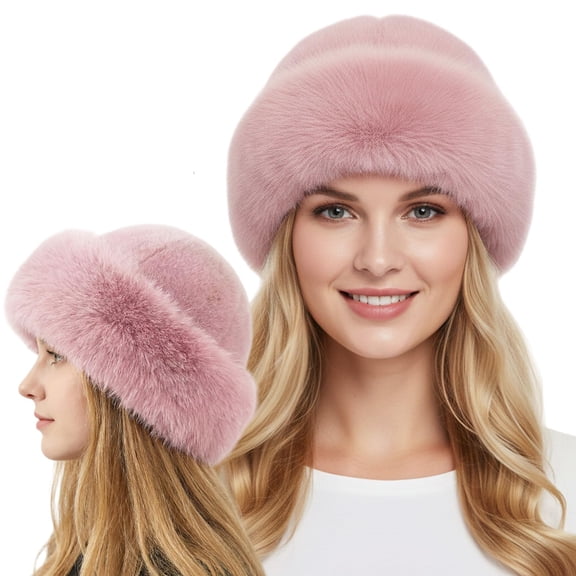 Womens Winter Faux Fur Bucket Hat, Warm Faux Mink Plush Hat, 2026 Fluffy Fisherman Fuzzy Bucket Hats for Cold Weather