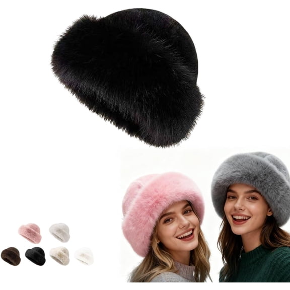 Womens Winter Faux Fur Bucket Hat, Warm Faux Mink Plush Hat,Fluffy Fisherman Fuzzy Bucket Hat,Fur hat for Women