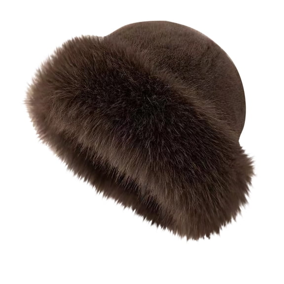 Womens Winter Faux Fur Bucket Hat, Warm Faux Mink Plush Hat Fluffy Fisherman Fuzzy Bucket Hat Russian Hat for Outdoor