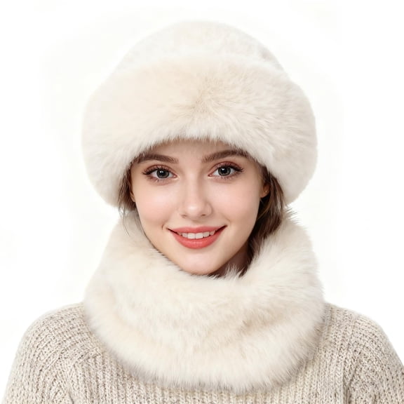 Womens Winter Faux Fur Bucket Hat, Warm Faux Mink Plush Hat Fluffy Fisherman Fuzzy Bucket Hat Russian Hat for Outdoor