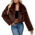 thumbnail image 1 of Womens Winter Faux Fur Coats Fleece Cropped Jacket Lapel Open Front Long Sleeve Shaggy Warm Outerwear Fall Clothes, 1 of 7