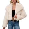 thumbnail image 1 of Womens Winter Faux Fur Coats Fleece Cropped Jacket Lapel Open Front Long Sleeve Shaggy Warm Outerwear Fall Clothes, 1 of 7