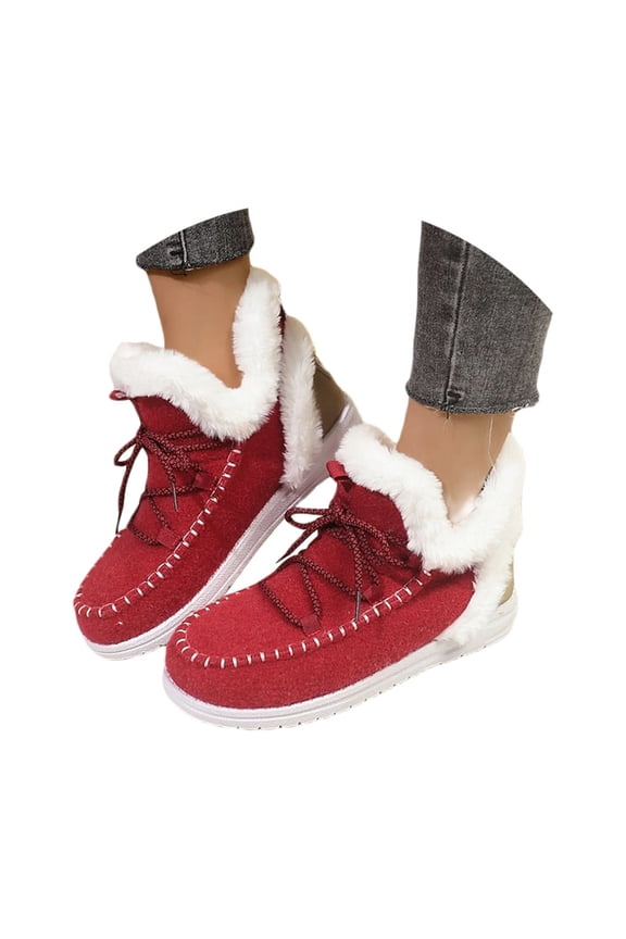 Womens Winter Flat Fluffy Snow Boots,Warm Lining Anti- on Loafer Casual Outdoor Plush Short Booties